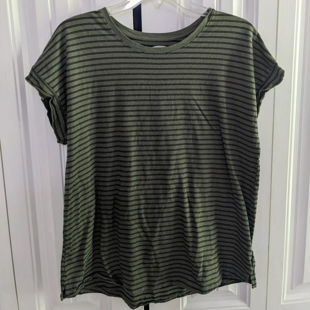 Old Navy Green and Black Striped Shirt Womens L